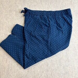 Erika Crop Pants Women Large Navy Blue Cotton Polka Dot Wide Leg Casual Preppy